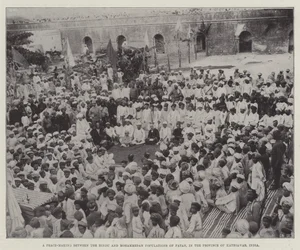 Una reconciliación entre las poblaciones hindú y musulmana de Patan, en la provincia de Kathiawar, India