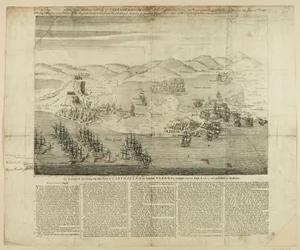 Dibujo perspectivo de la ciudad, puerto y fuertes de Cartagena en 1739, publicado en 1741