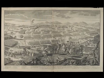 Una Representación de la Batalla en Drumossie Moor Cerca de Culloden en Escocia, 16 de abril de 1746, publicada por Henry Overton, 30 de junio de 1746