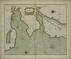 Carta de la costa este de Escocia de un atlas marino que contiene una descripción hidrográfica de la mayoría de las costas conocidas del mundo por Samuel Thornton, 1707