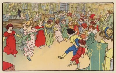 Una fiesta infantil de antaño (litografía en color)