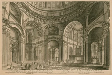 Una curiosa vista en perspectiva del interior de la Catedral de San Pablo, Londres