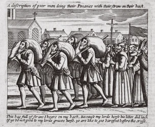Una descripción de hombres pobres haciendo su penitencia con su paja en la espalda, ilustración de Hechos y Monumentos de John Foxe, novena edición, pub. 1684