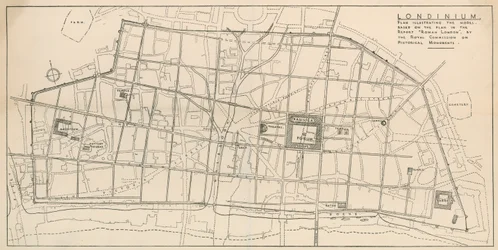 Un mapa del modelo de Londres romano en exhibición en la cripta de All-Hallows-by-the-Tower