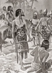 Un encuentro entre los fundadores tirios de Cartago y los jefes libios, de la Historia de las Naciones de Hutchinson, pub.1915