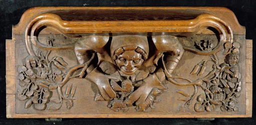 Una misericordia que representa un ogro con hombros enormes, Capilla del New College, Oxford, finales del siglo XIV (madera)