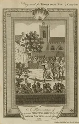 Una representación de un gran concurso de tiro por los arqueros de Londres en el año 1583