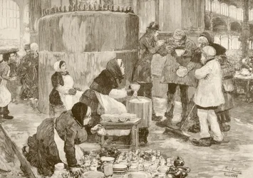 Un comedor social en París en el siglo XIX (litografía)