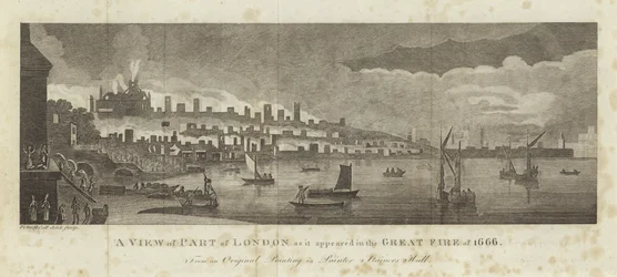 Vista de parte de Londres como apareció en el Gran Incendio de 1666