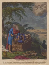 Abraham ofrece a su hijo Isaac (litografía en color)