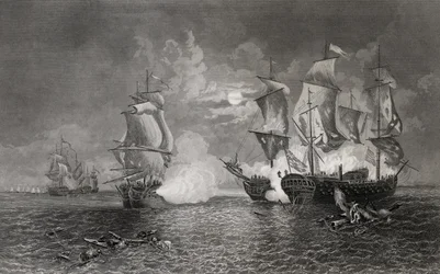 Acción entre Bonhomme Richard y el Serapis, 23 de septiembre de 1779 (grabado)