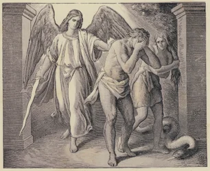 Adán y Eva expulsados del Jardín del Edén (grabado)