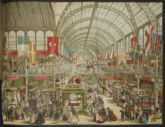 Add. 35255, La Gran Exposición en el Crystal Palace, con las banderas de varias naciones