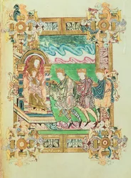 Añadir 49598 f.24b Adoración de los Magos, de la Bendición de San Aethelwold, Winchester, c.980 (vitela)