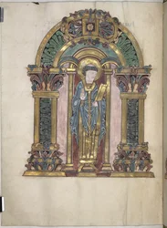 Agregar. 49598, f.97v, St Swithun, Benedictional de St Aethelwold, 971-984 (vitela)