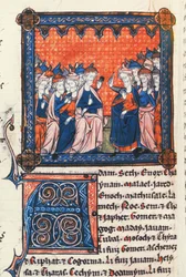 Agregue 50000 ancianos judíos, Crónicas I, del Salterio Oscott, c.1270 (vitela)