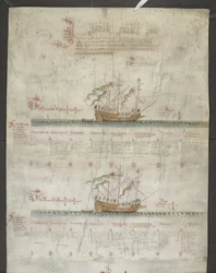 Agregue MS 22047 f.1r, The galleass Grand Mistress y Anne Gallant, de 