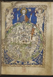Agregar MS 28681 f.9 Salterio, con himnos y oraciones adicionales y un mapa del mundo medieval ("El Mapa Salterio") 1262-70 (tinta, color y oro sobre vitela)