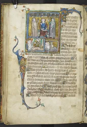 Añadir MS 47680 f.31v Alexander con dos astrólogos apuntando a las estrellas con una reina y una mujer con bebés recién nacidos, de 