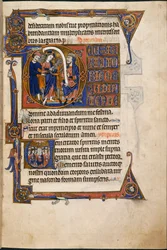 Añadir MS 48985 f.29r, Jesús ante Caifás, en las Horas de Salvin