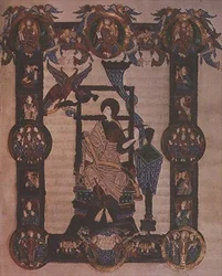 34890 adicional, f.114v: San Juan Evangelista, de los Evangelios de Grimbald, c.1020 (vitela)
