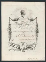 Boleto de admisión para la cena de despedida de John Kemble del escenario, 1819