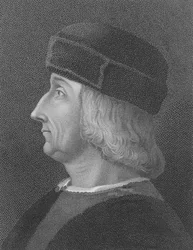 Aldus Manutius, después de un retrato de Bellini (grabado)