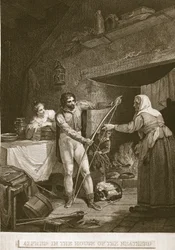Alfred en la casa del pastor, ilustración de La Historia de Inglaterra de David Hume, pub. por R. Bowyer, Londres, 1812