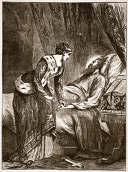 Alice Perrers en el lecho de muerte de Eduardo III, ilustración de Cassells Illustrated History of England