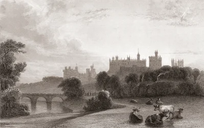 Castillo de Alnwick, Alnwick, Northumberland, Inglaterra, a principios del siglo XIX. Utilizado como escenario en las películas de Harry Potter. De Churton