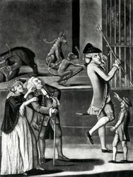 Una exhibición de bestias salvajes o el macaroni en apuros, 1774