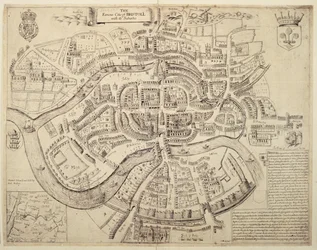 Mapa de la ciudad antigua de Bristol y sus suburbios, impreso, coloreado y vendido por Robert Walton