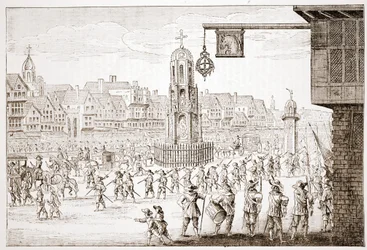 Vista antigua de Cheapside, de La Serres Entree de la Revne Mere du Roy, mostrando la procesión de María de Médicis