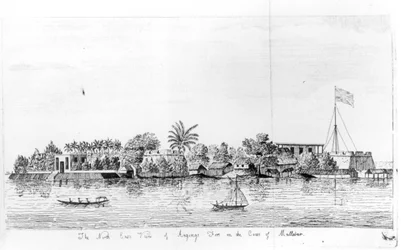 Fuerte de Anjengo en la costa de Malabar, India, de Voyage to the East Indies por John Henry Grose, 2ª edición, publicado en 1766
