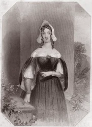 Anne Page (Las alegres comadres de Windsor) en - “Galería de mujeres de Shakespeare, colección de cuarenta y cinco retratos serios de los primeros artistas de Londres, enriquecidos con notas críticas y literarias” ca. 1838 - de “Galería de mujeres de Shake