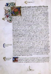 Archivo 9432 f.17v Página de texto con inicial iluminada, del Libro de Fundaciones de Robert Sherborne o Shirburn (c.1450-1536) Obispo de Chichester