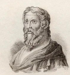 Aristófanes, c. 446 a c. 386 a.C. Dramaturgo cómico de la Antigua Grecia, del Diccionario Histórico de Crabb pub. 1825.