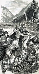 Arminio, el príncipe alemán, luchando contra los romanos