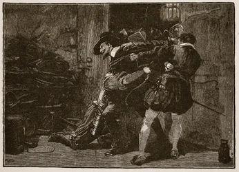 Arresto de Guy Fawkes, ilustración de la Historia Ilustrada de Inglaterra de Cassell