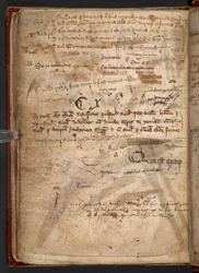 Arundel 292, f.114v, Manuscrito con muchas pruebas de pluma, que ilustra la barrera para la alfabetización masiva que era la pluma de ave (pluma y tinta sobre papel)