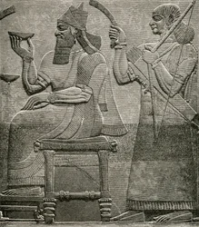 Ashur-nasir-pal II, de un bajorrelieve en el Museo Británico, de The Worlds Inhabitants por G.T. Bettany, publicado en 1888