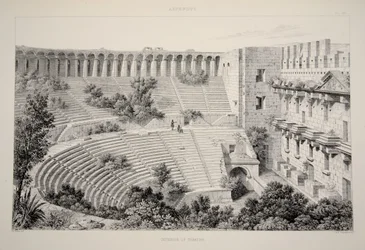 Aspendu - Interior del teatro, de Las principales ruinas de Asia Menor, pub. 1863 (litografía)