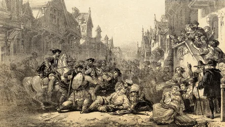 Asesinato del Regente James Stewart Moray (c.1531-70) Regente de Escocia, en Old Linlithgow, West Lothian