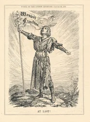 Por fin, ilustración de una guerrera celebrando la Franquicia Femenina, Punch, 23 de enero