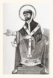 Agustín de Canterbury, monje benedictino católico del siglo VI que se convirtió en el primer arzobispo de Canterbury, de la Vieja Inglaterra: A Pictorial Museum, publicado en 1847