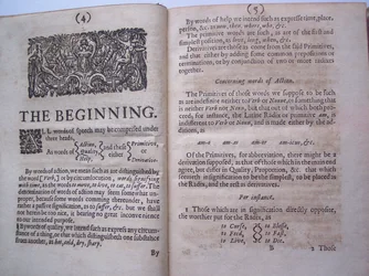 Páginas de The ground-work, or foundation laid, (or so intended) for the framing of a new perfect language: and an universal or commonwriting por Francis Lodowyck, publicado en Londres, 1652