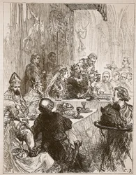 Banquete en el matrimonio de Enrique y Leonor de Provenza, ilustración de Cassells Illustrated History of England