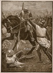 Batalla de Evesham: el Rey Enrique en peligro, ilustración de Cassells Illustrated History of England