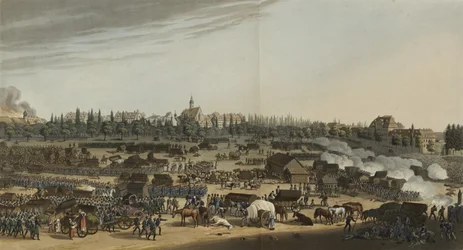 Batalla de Leipzig, 16-19 de octubre de 1813, de Un registro ilustrado de eventos importantes en los Anales de Europa durante los años 1812, 1813, 1814 y 1815, 1815 (acuafuerte en color)