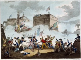 Batalla de San Juan de Acre, 8 de mayo de 1799 - en “Las guerras napoleónicas” por Sutherland, Dubourg, Londres, imp. por Jenkins